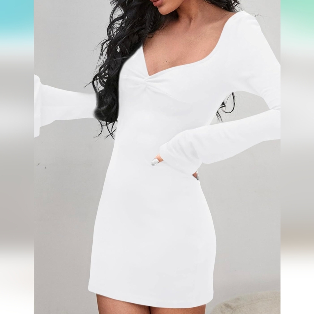 Women's Sexy Twist Front Dress Long Sleeve Sweetheart Neck